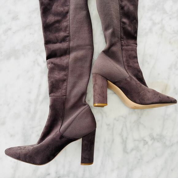 Steve Madden Everley 9.5 Grey Over the Knee Heel Boot Fall Micro Suede Stretch - Picture 3 of 5